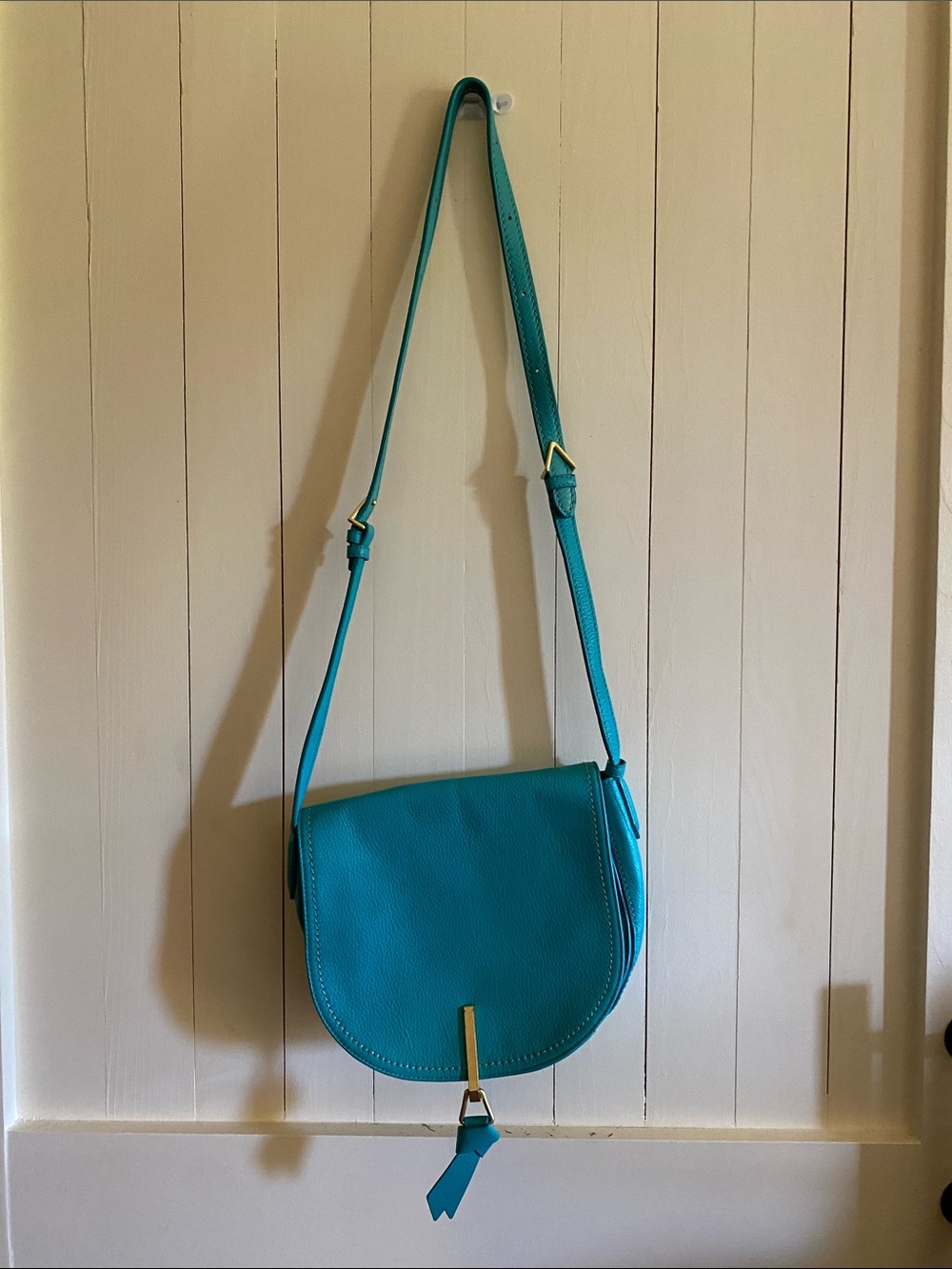 Vera Bradley Teal Crossbody Saddle Bag with Gold Accent